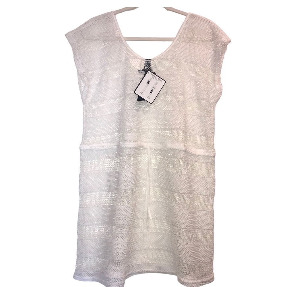 Open Knit Mesh Knit Club Z Collection Tunic Bathing Suit Coverup NEW White XL